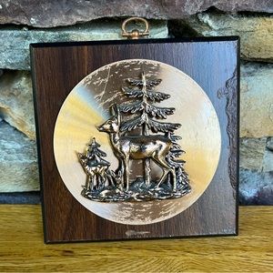 VTG Deer Copper Wood Plaque A & F Canada Cabin Decor Rustic Lodge Metal 3D